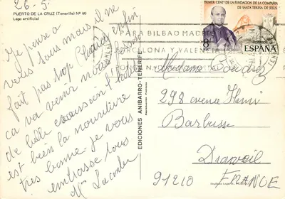 Jezioro sztuczne — Puerto de la Cruz (Tenerife) — Wydawnictwo Anibarro-Tenerife N° 80 — Rewers