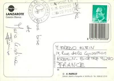 Costa de Lanzarote — Caletón Blanco — edição A. Murillo — Verso