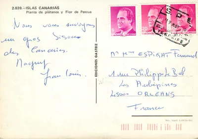 Rozmnożenie bananowe i kwiat Pascual — Wyspy Kanaryjskie — Wydawnictwo Gasteiz n°2.039 — Rewers