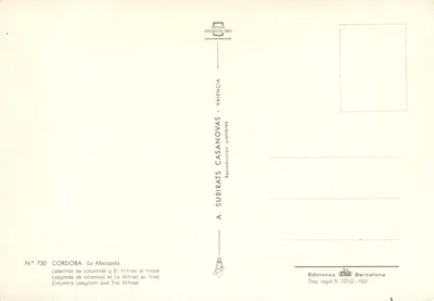 Cordoue. Mezquita — Labirynt kolumn i Mihrad w tle — Wydawca Escudo de Oro, nr 730 — Rewers