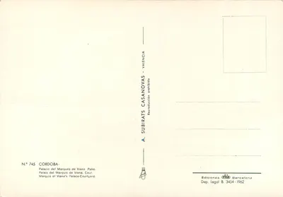 Palacio del Marqués de Viana - Dziedziniec — Wydawca A. Subirats Casanovas, nr 745 — Rewers