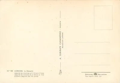 Kordoba. Mezquita — labirynt kolumn i Mihrad w tle — A. Subirats Casanovas, nr 730 — Rewers