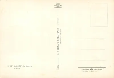 Cordoue — Mezquita — A. Subirats Casanovas, Wydawca nr 727 — Rewers