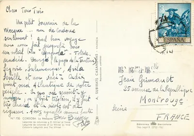 Córdova — A Mesquita — Edições A. Subirats, n° 730 — Verso