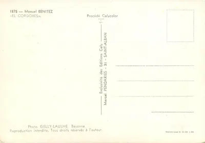 Manuel Benitez — El Cordobes — Edições Cely — Verso