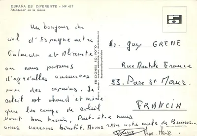 Pôr do sol na Costa — Espanha — Éditions Reuss, n° 417 — Verso