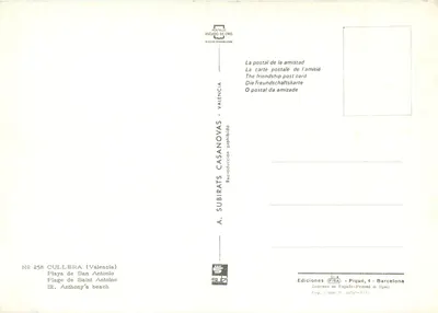 Cullera — Praia de Saint Antoine — Ed. Subirats Casanovas, n° 258 — Verso