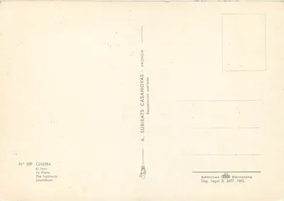 Faro di Cullera — Editore A. Subirats Casanovas, n° 209 — Verso