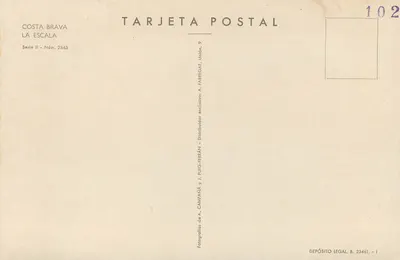 La Escala — Costa Brava — wydawca A. Fabregat, seria II n°2543 — Rewers