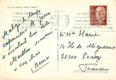 Plik Diagonal (Costa Brava) — widok rybaków i łodzi — wydawca nie widoczny — Rewers