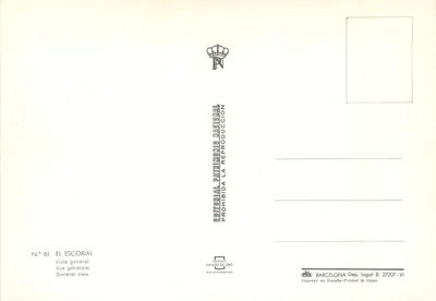 El Escorial — Vista geral — Editorial Patrimonio Nacional, N° 61 — Verso