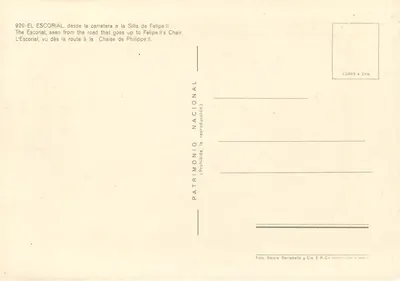 Le Escorial — vista dalla strada che porta alla Sedia di Filippo II — editore COBAS & Cia, n° 929 — Verso