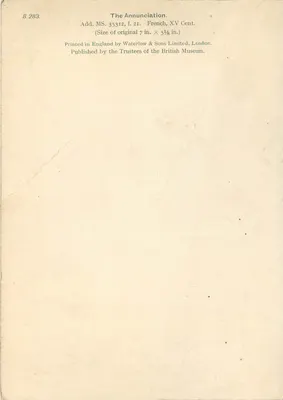 A Anunciação — miniatura medieval francesa — editor Waterlow & Sons Limited, Londres — Verso