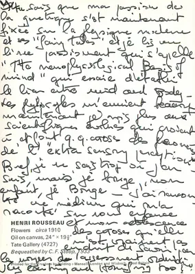 Bouquet de fleurs — Henri Rousseau — éditeur Balding + Mansell, Londres — Verso