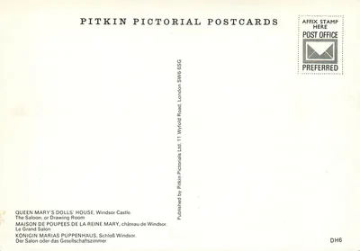 Sala zabaw królowej Mary — zamek w Windsorze — Pitkin Pictorial Postcards DH6 — Rewers
