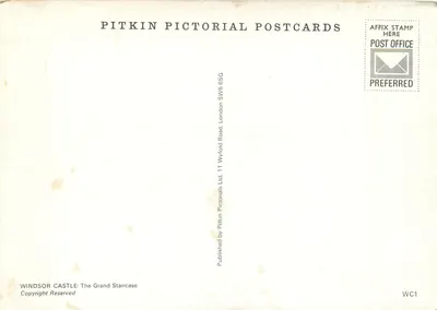 Zamek w Windsorze — Wielka schodówka — Pitkin Pictorial Postcards — Rewers
