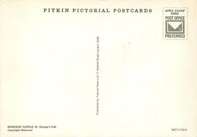 Castelo de Windsor: Hall de São Jorge — Pitkin Pictorial Postcards WC11/76/5 — Verso