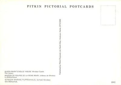 Biblioteka Domu Lalki Królowej Mary — Zamek w Windsorze — Pitkin Pictorial Postcards DH3 — Rewers