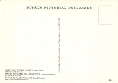 Pokój Królowej — Dom zabawek Królowej Mary, Zamek w Windsorze — Pitkin Pictorial Postcards DH4 — Rewers