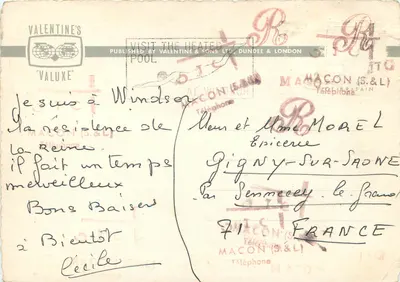 Zamek w Windsorze — Wieża Henry'ego III i Wieża Okrągła, Katedra Świętego Jerzego, Widok z powietrza — Valentine's 'Valuxe' ET.3880 — Rewers
