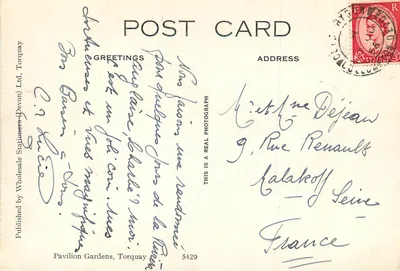 Pavilion Gardens — Torquay — Wydane przez Torquay Stationers (Devon) Ltd. nr 5429 — Rewers
