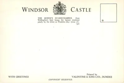 Zamek w Windsorze — Pokój strażnika królowej — wydawca Valentine & Sons Ltd., Dundee — Rewers