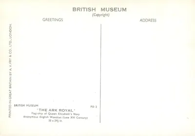 O Ark Royal — Navio de guerra da Marinha de Elizabeth I — gravura inglesa do século XVI — British Museum — Verso