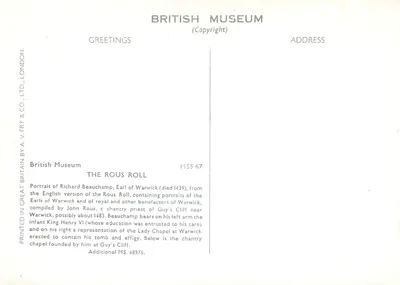 Portret Richarda Beauchampa, hrabiego z Warwick — z Rous Roll — British Museum — Rewers
