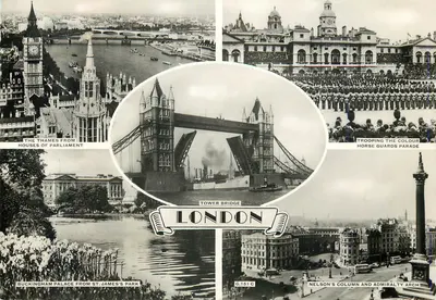 Londres — vista panorâmica com Ponte Tower, Palácio de Buckingham, Parade dos Guardas de Cavalo — editor G.151C