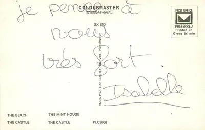 Pevensey — widok plaży, zamku, domu pocztowego i ruin — Colourmaster International — Rewers