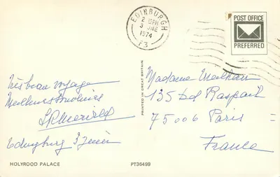 Palácio de Holyrood — Editor: PT36499 — Impressa na Grã-Bretanha — Verso