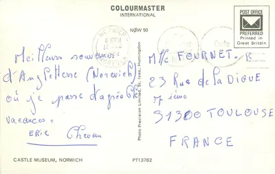 Zamek w Norwich — widok z ulicy — wydawca Colourmaster International, nr PT13782 — Rewers