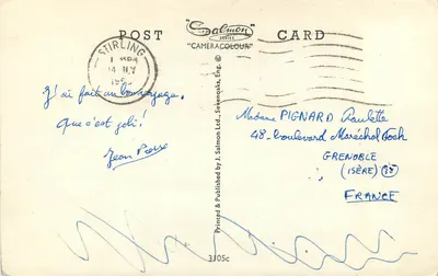 Banda graczów na piórach — Stirling, Szkocja — Salmon Ltd. seria 'Cameracolour' — Rewers