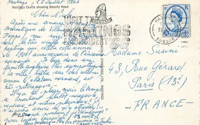 Castelo de Hastings — Beachy Head — editor Etheridge & Co. Ltd., Hastings — Verso