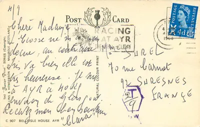 Casa Belleisle — Ayr, Escócia — Série Junior Print, C 907, Dalling & Henderson Ltd. — Verso