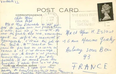 Thames Side Promenade — Reading — O Festival do Queijo — 4p selo — Verso