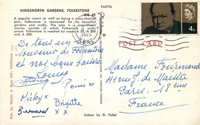 Jardins de Kingsnorth, Folkestone — editor Walter S. Bone Ltd., n° P45776 — Verso