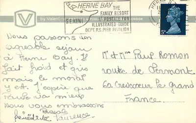 Jardins de Rosas, Parque Memorial, Herné Bay — Valentine Printers & Publishers, ET.4638 — Verso