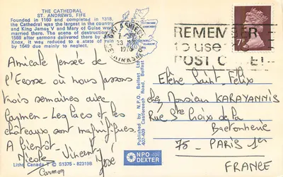 Katedra Świętego Andrzeja, Fife — ruiny historyczne — Wydane przez N.P.O. Belfast Ltd — Rewers