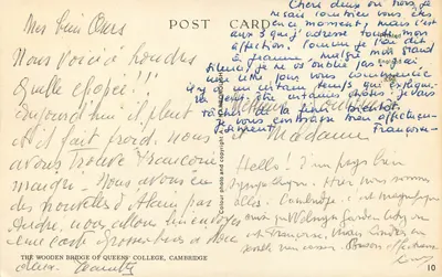 Most drewniany Queens' College — Cambridge — wydawca The Colour Photo & Copyright Ltd, n°10 — Rewers