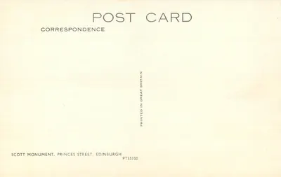 Scott Monument — Edimburgo — Correspondence, Princes Street, Edimburgo — Verso