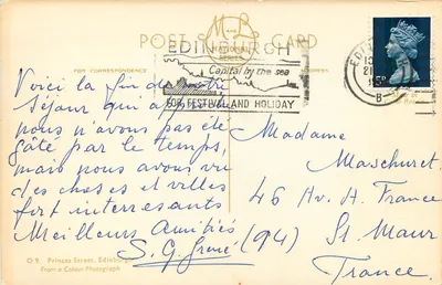 Edynburg — widok ulicy Princes Street z Parlamentem i pomnikiem Scotta — seria Narodowa, wydawca M & D — Rewers