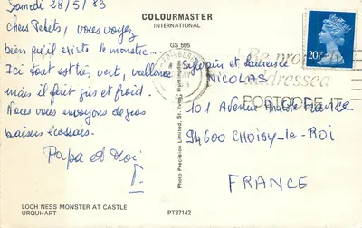 Loch Ness Monster bij het kasteel Urquhart — uitgever COLOURMASTER INTERNATIONAL, n° PT37142 — Achterkant