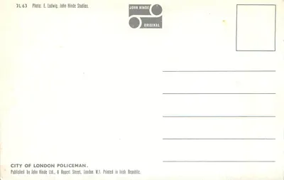 Policyjny strażnik miasta Londyn — 3L63 — John Hinde Studios — Rewers