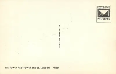 Most Tower — Londyn — wydawca The Tower and Tower Bridge, Londyn, nr PT1089 — Rewers