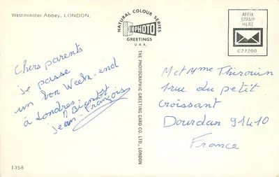 Abadies Westminster, LONDON — Série koloru naturalnego — The Photographic Greeting Card Co. Ltd., Londyn, nr 1358 — Rewers