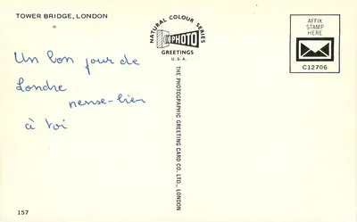 Tower Bridge, Londres — abertura para um navio — Série Natural Colour, C12706 — Verso