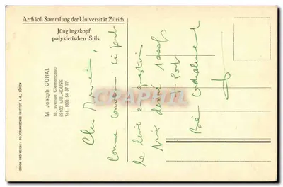 Busto de jovem homem — estilo policleto — editor Joseph Coral, Zürich — Verso