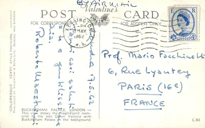 Buckingham Palace — vue du monument à la reine Victoria — éditeur Valentine's Style Postcard & Sons Ltd. n° C.80 — Rewers
