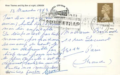 Rio Thames e Big Ben à noite — Londres — Christie's Photographic Greeting Card Co. Ltd. n°1331 — Verso